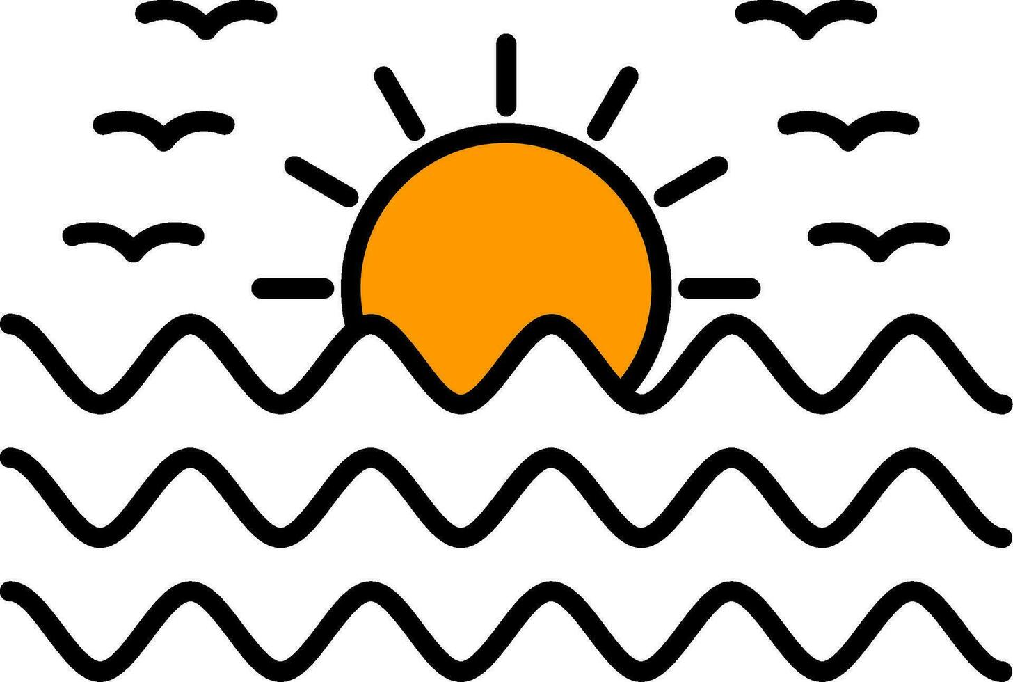 puesta de sol línea lleno icono vector