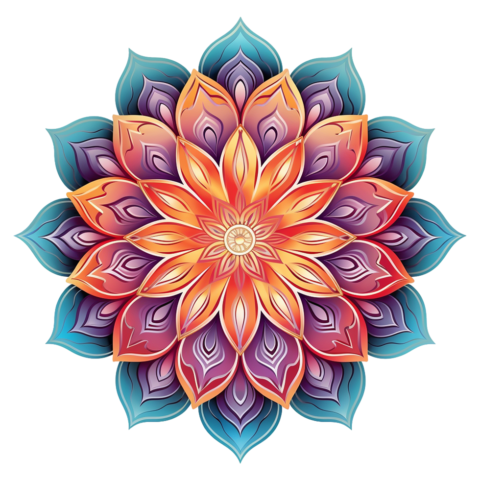 AI generated Mandala fractal design element with flower pattern isolated on transparent background png