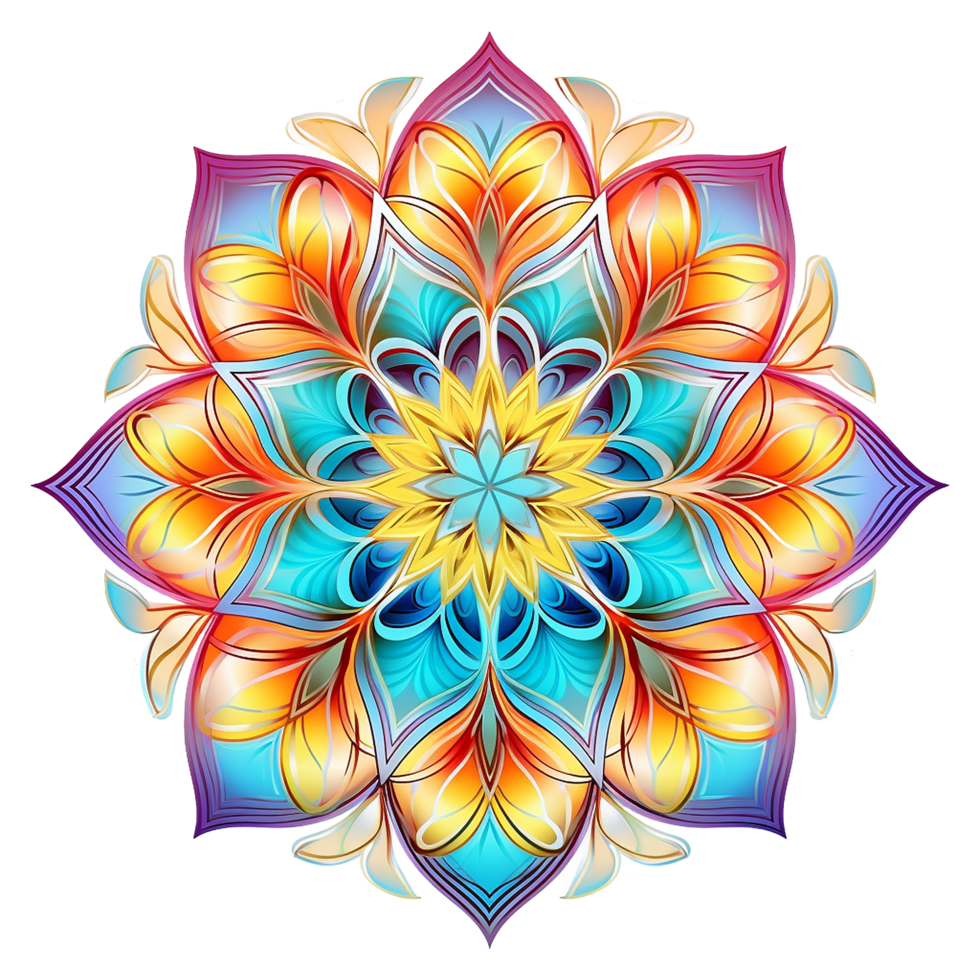 ai generado mandala fractal diseño elemento con flor modelo aislado en transparente antecedentes png