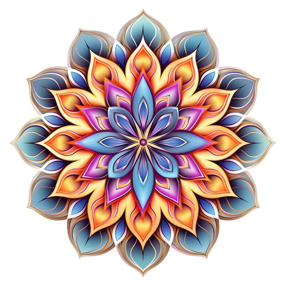 AI generated Mandala fractal design element with flower pattern isolated on transparent background png