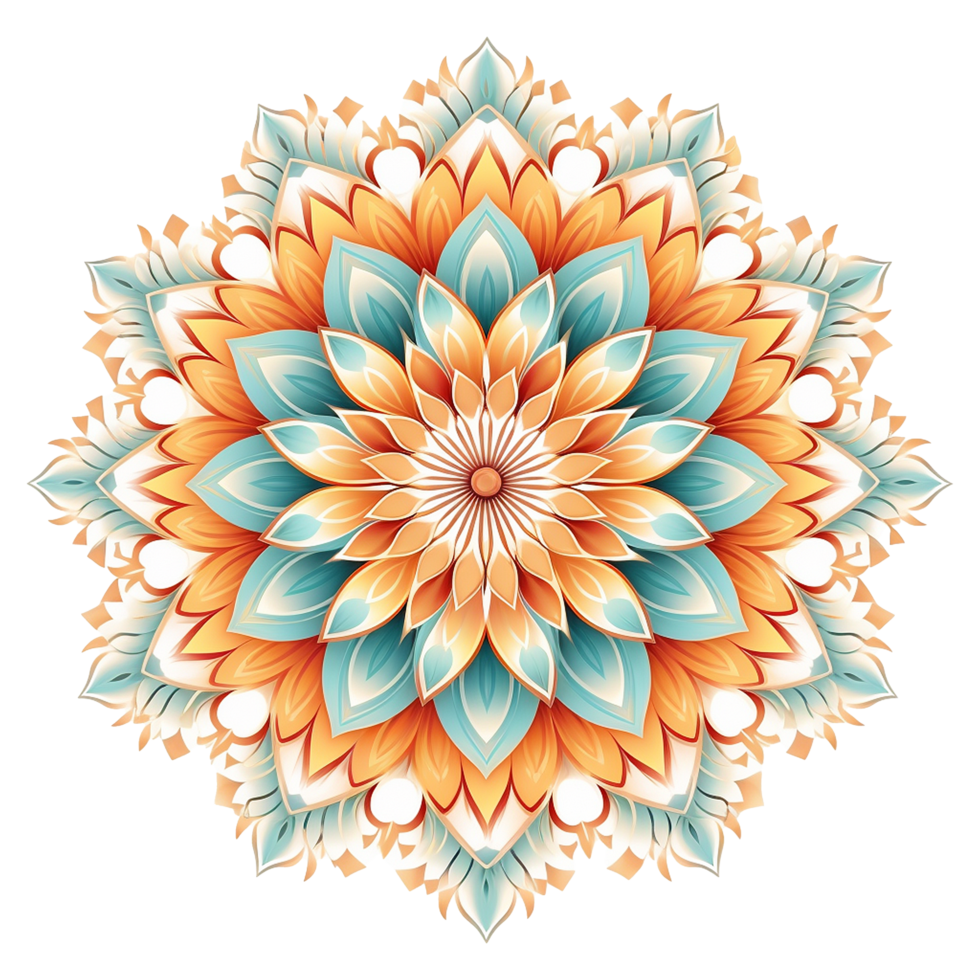 AI generated Mandala fractal design element with flower pattern isolated on transparent background png