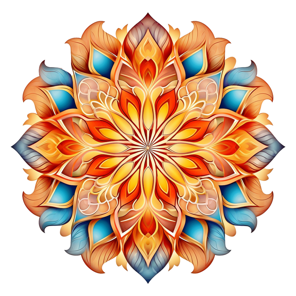 AI generated Mandala fractal design element with flower pattern isolated on transparent background png