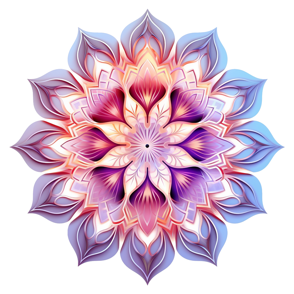 AI generated Mandala fractal design element with flower pattern isolated on transparent background png