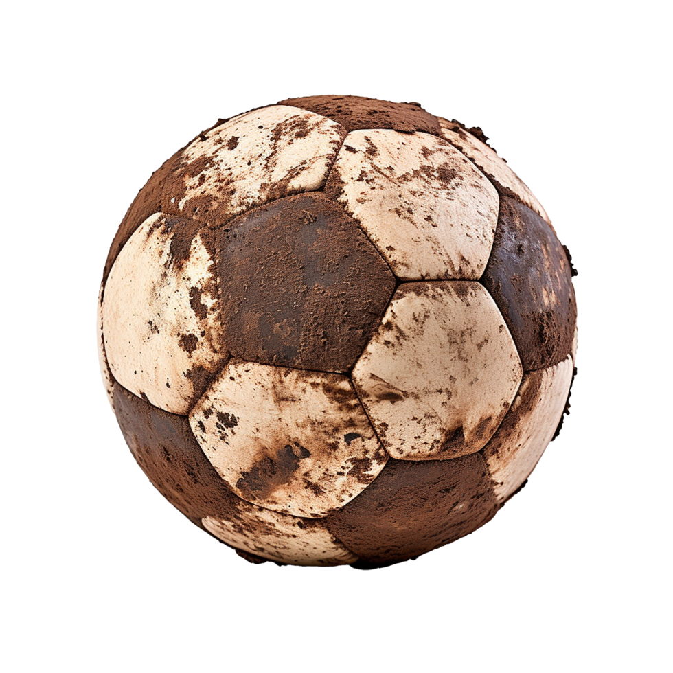 AI generated Soccer ball covered in dirt png isolated on transparent background