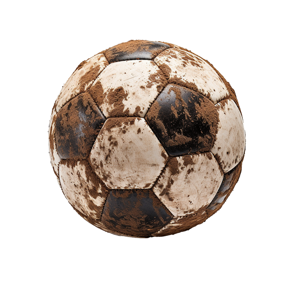 AI generated Soccer ball covered in dirt png isolated on transparent background