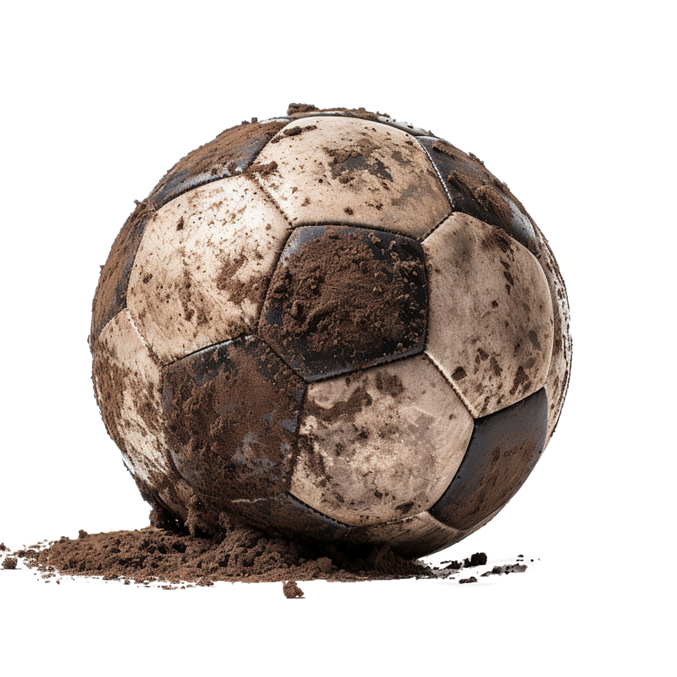 AI generated Soccer ball covered in dirt png isolated on transparent background