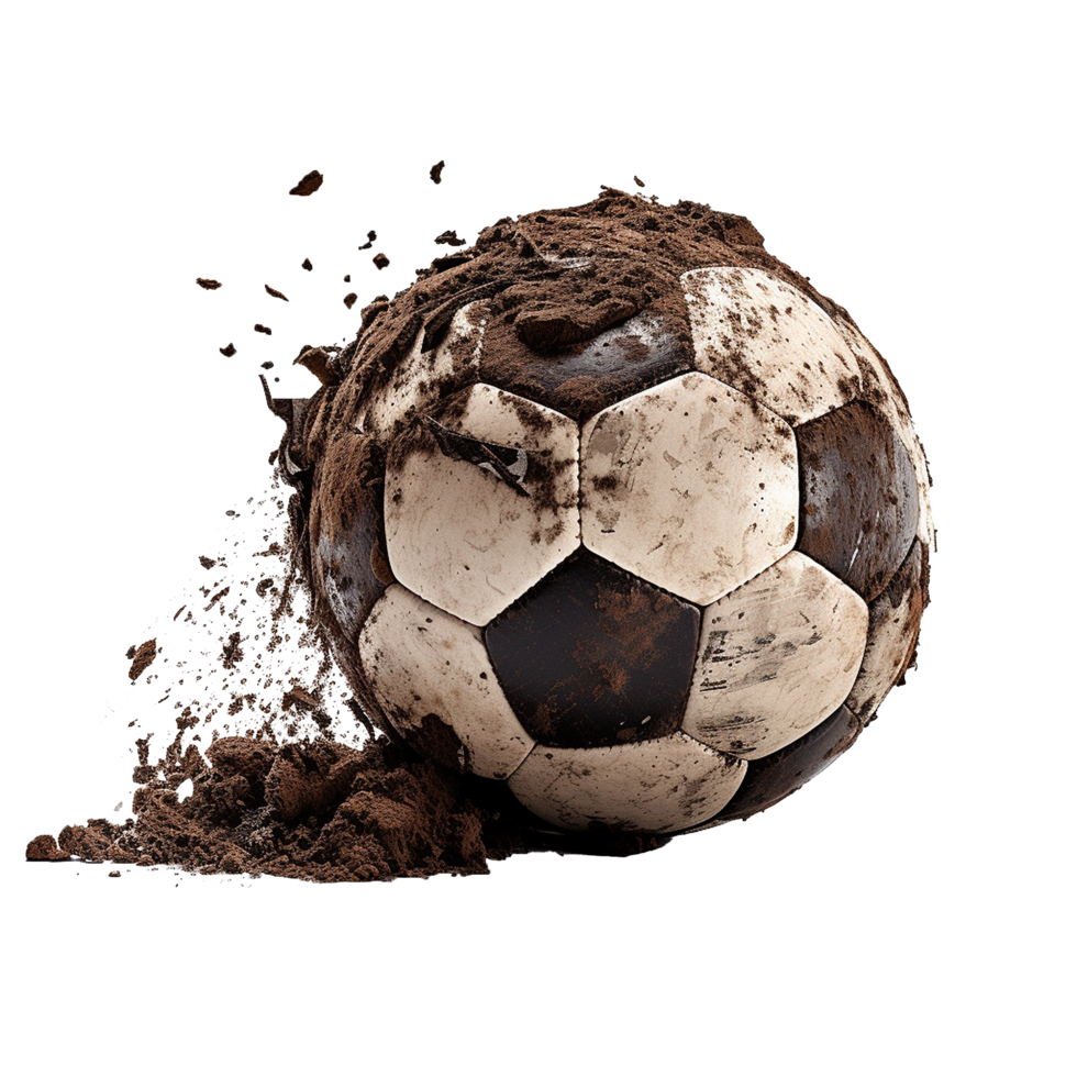 AI generated Soccer ball covered in dirt png isolated on transparent background