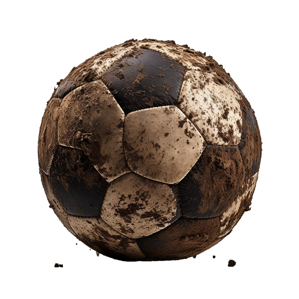 ai generato calcio palla coperto nel sporco png isolato su trasparente sfondo
