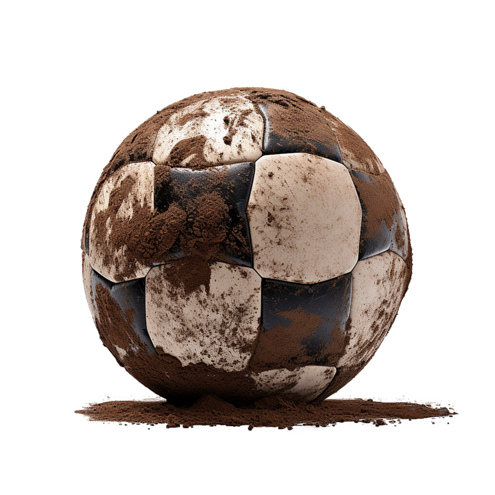 AI generated Soccer ball covered in dirt png isolated on transparent background