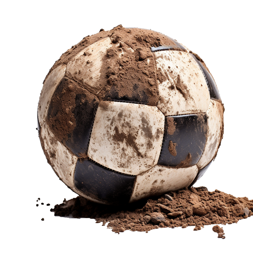 AI generated Soccer ball covered in dirt png isolated on transparent background