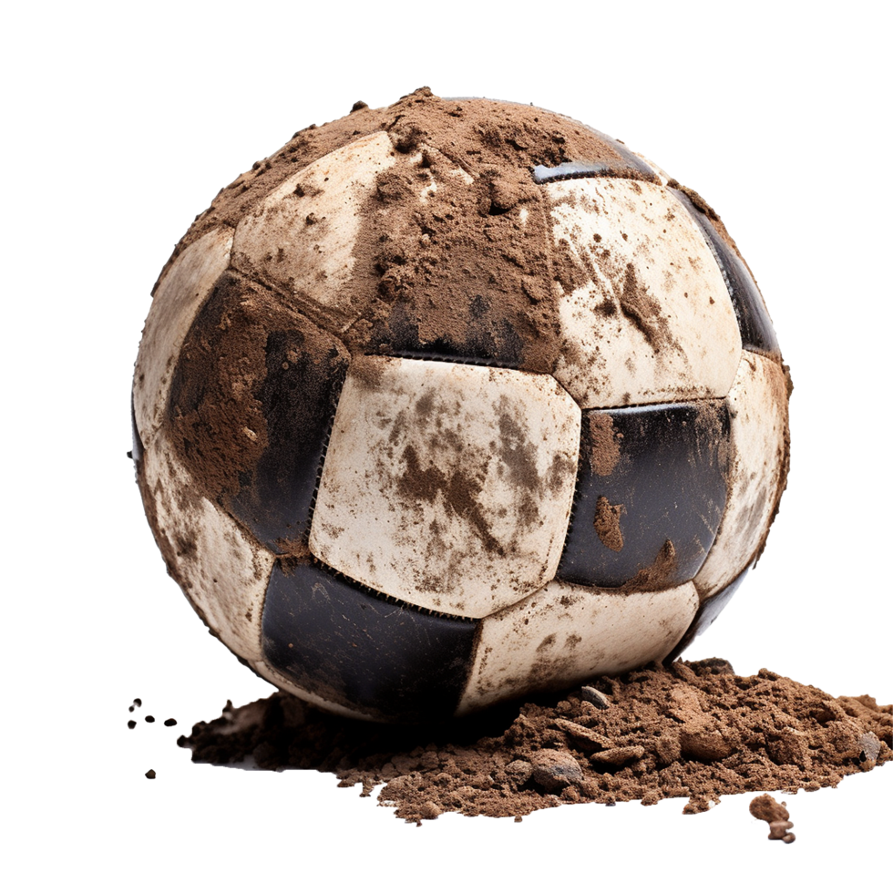 AI generated Soccer ball covered in dirt png isolated on transparent background