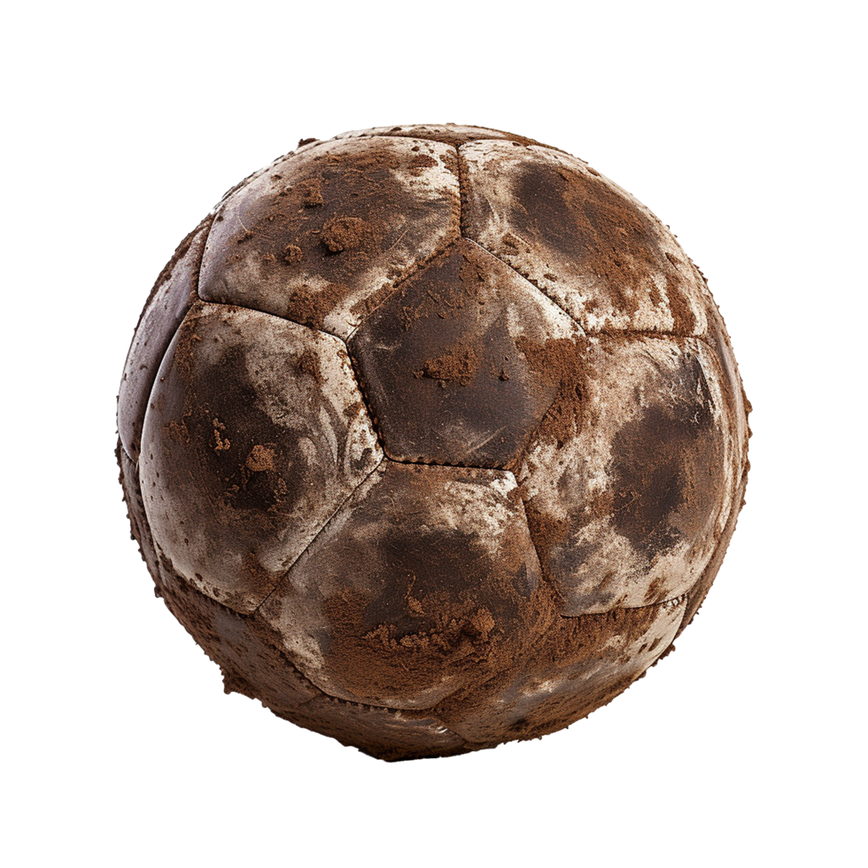 AI generated Soccer ball covered in dirt png isolated on transparent background