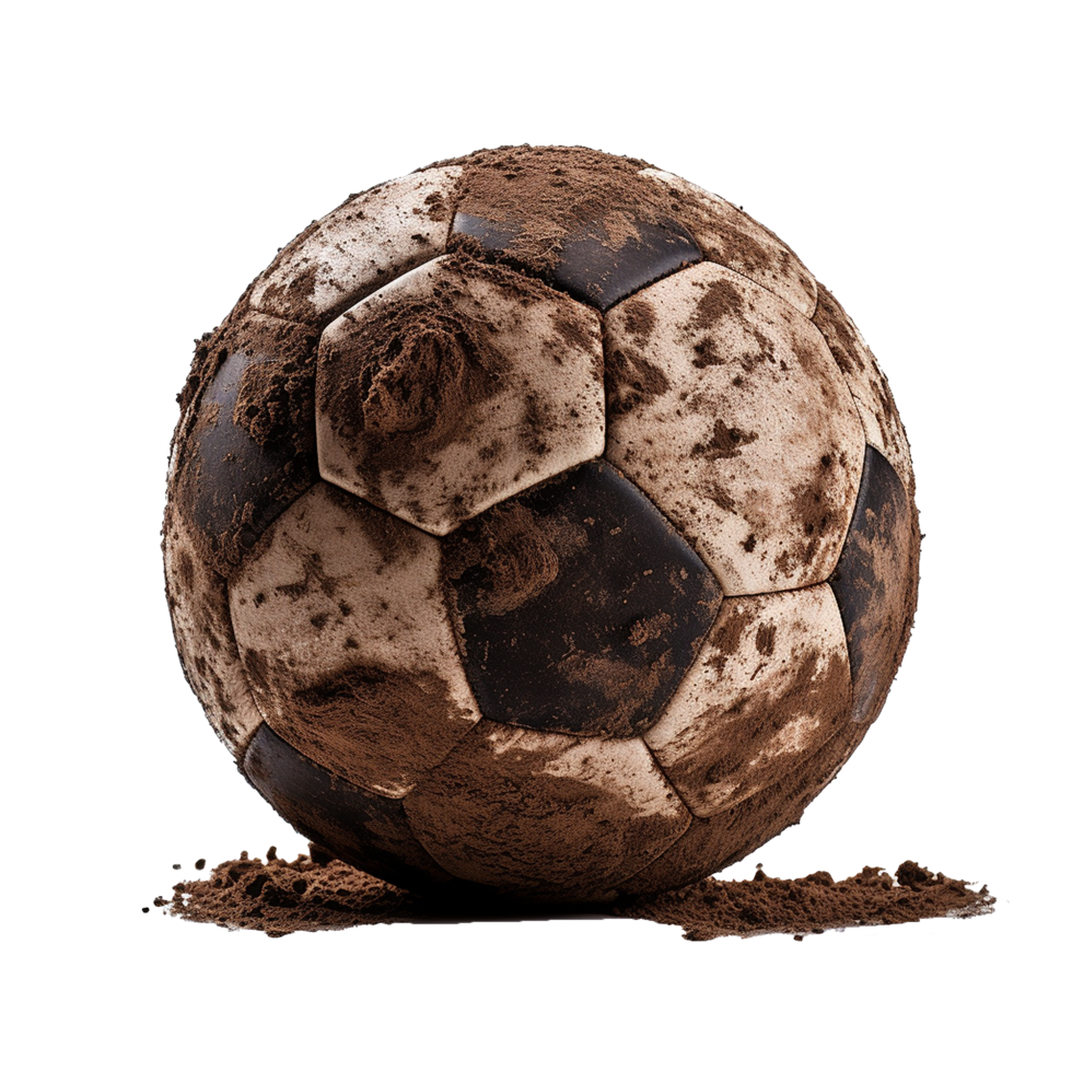 AI generated Soccer ball covered in dirt png isolated on transparent background