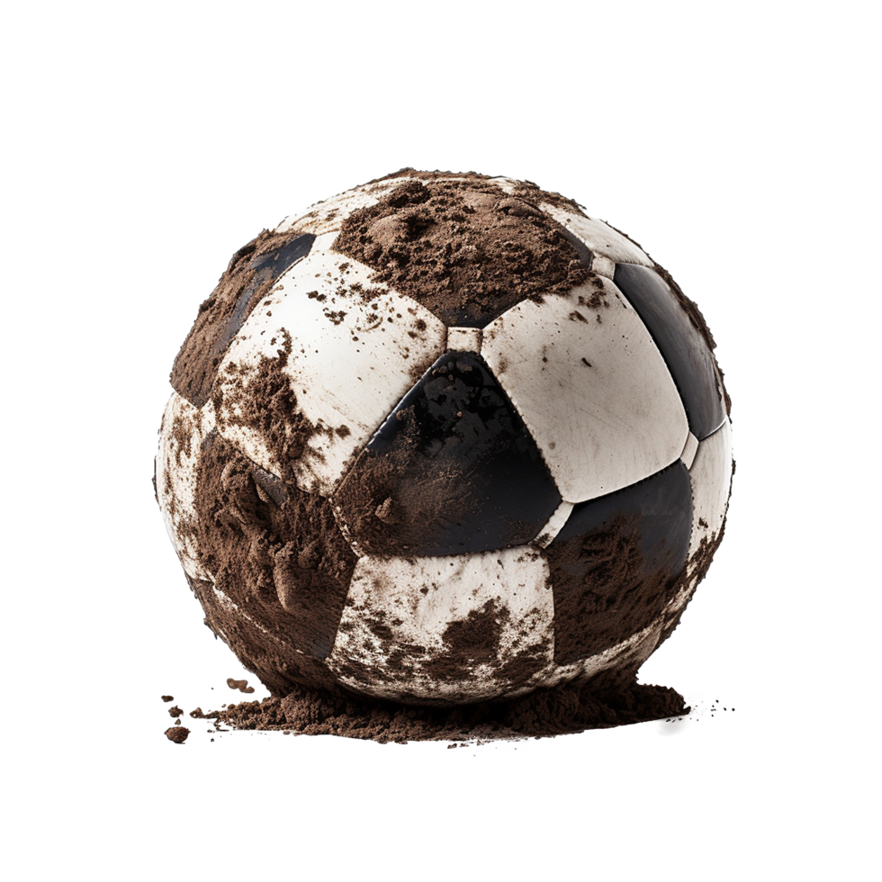 AI generated Soccer ball covered in dirt png isolated on transparent background