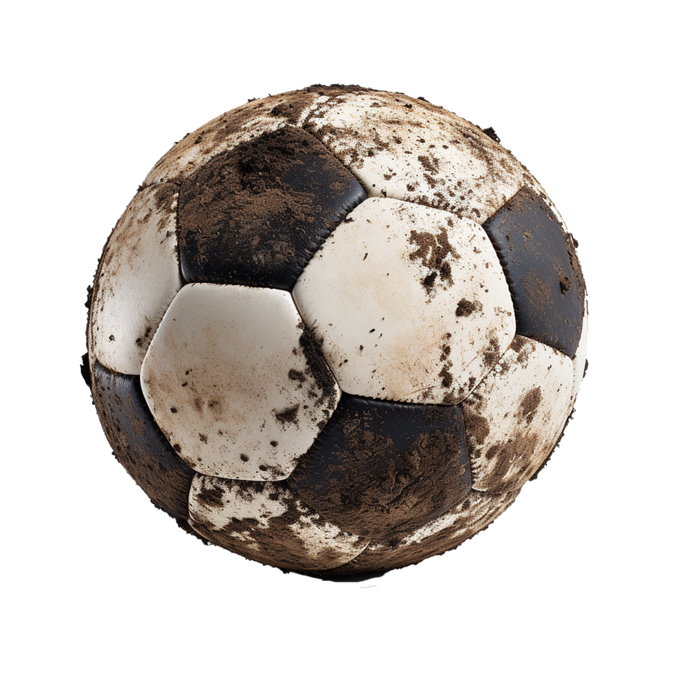 AI generated Soccer ball covered in dirt png isolated on transparent background