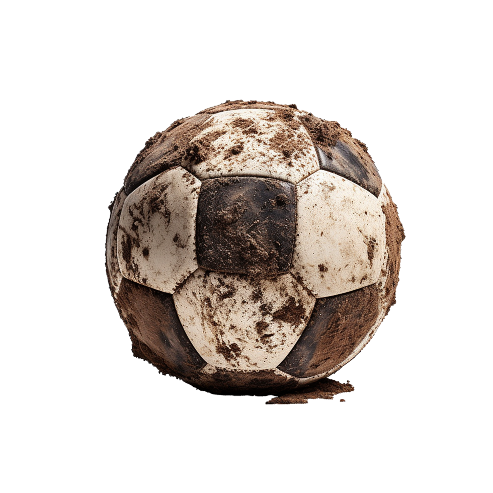 AI generated Soccer ball covered in dirt png isolated on transparent background