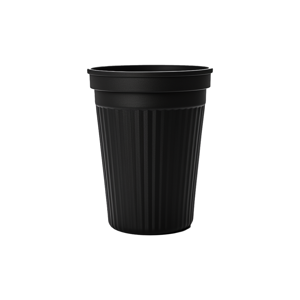 AI generated Black cup made of collapsible reusable plastic isolated on transparent background png