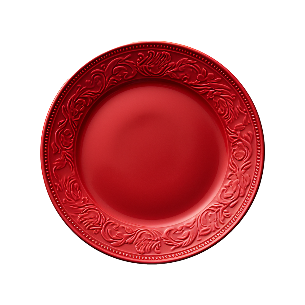 AI generated Top view red plate on transparent background png