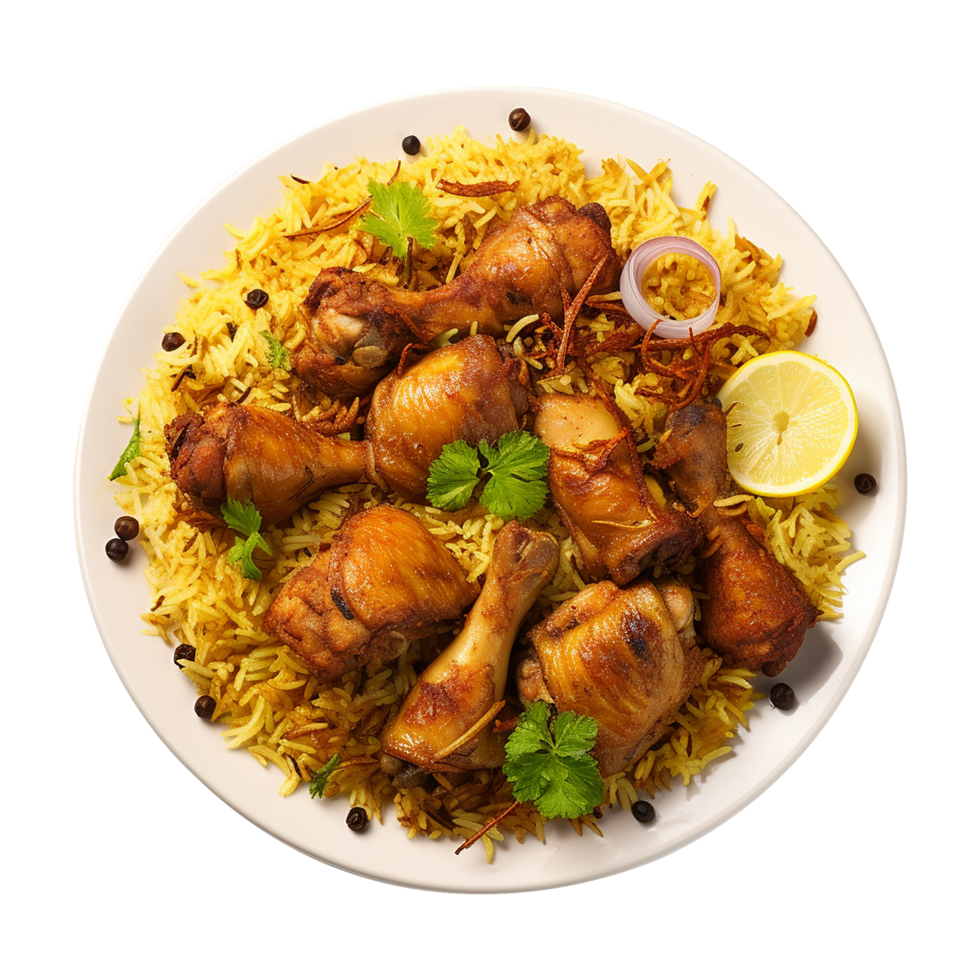 AI generated A plate of chicken biryani with chicken and spices on transparent background png