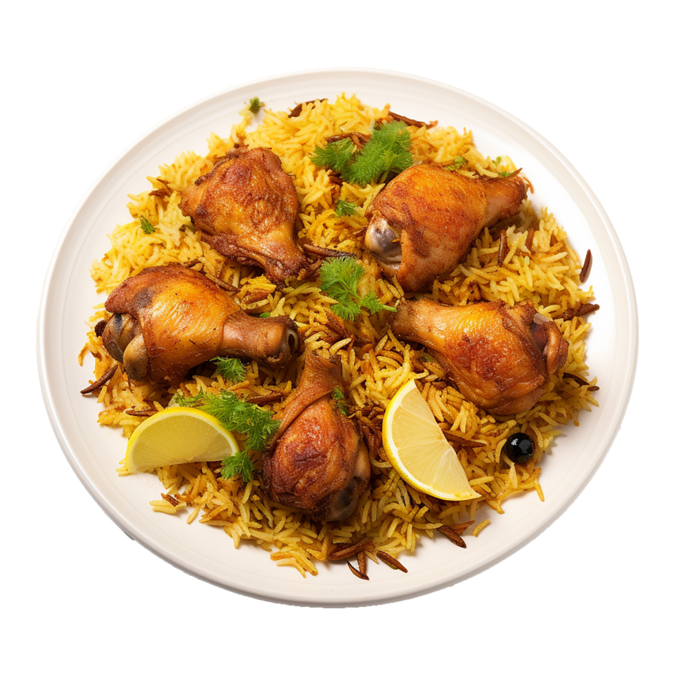 AI generated A plate of chicken biryani with chicken and spices on transparent background png