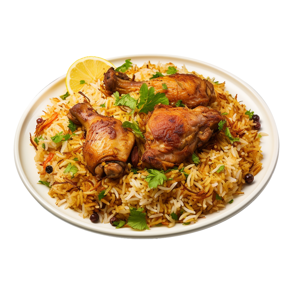 AI generated A plate of chicken biryani with chicken and spices on transparent background png