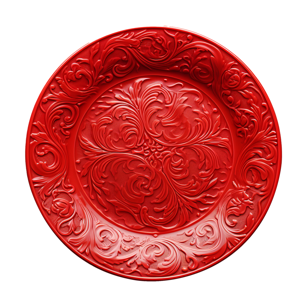 AI generated Top view red plate on transparent background png