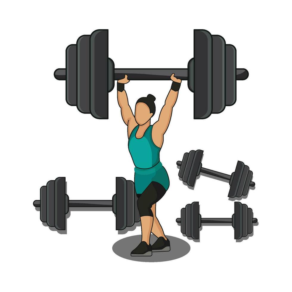 illustration of woman with barbell vector