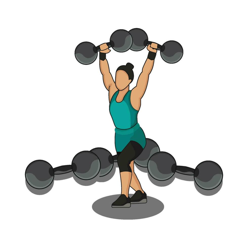 illustration of woman with dumbbell vector