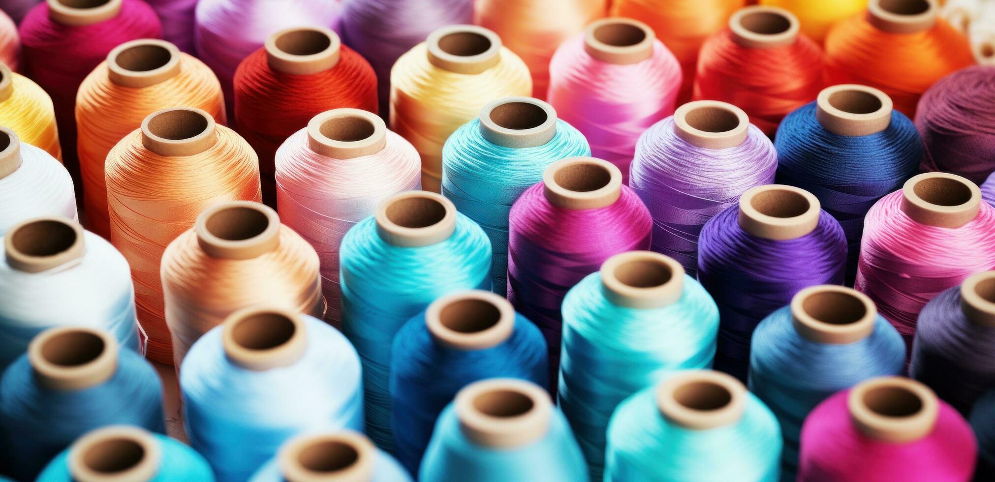AI generated brightly colored spools of thread photo
