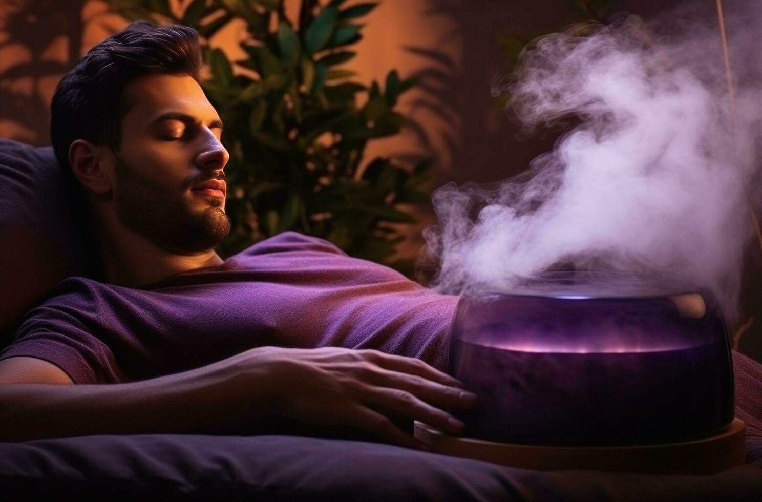 AI generated a man naps with his humidifier on photo