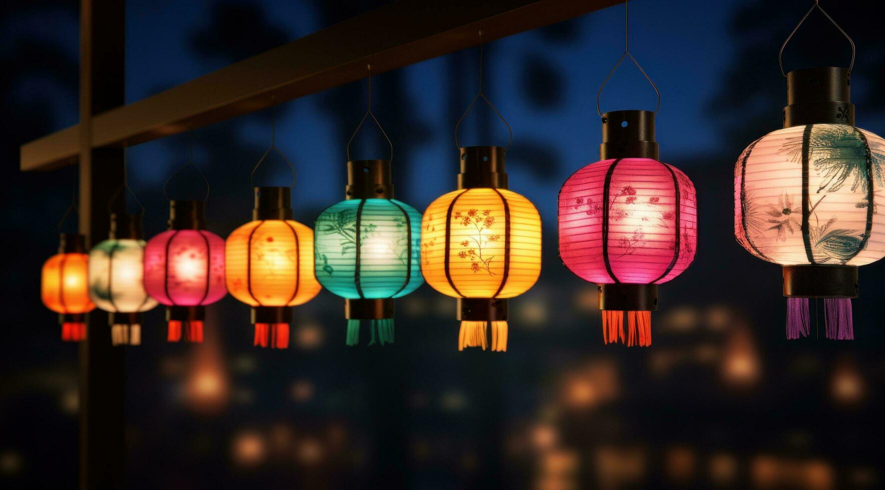 AI generated colorful lanterns light up the night sky photo
