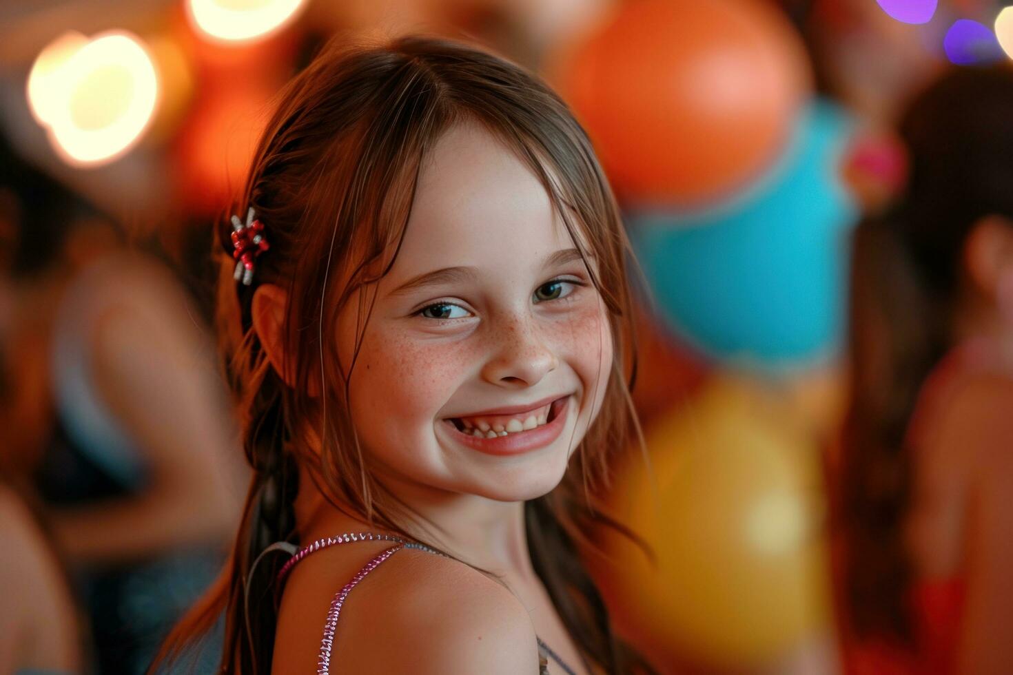 AI generated a young girl smiling while at a party photo