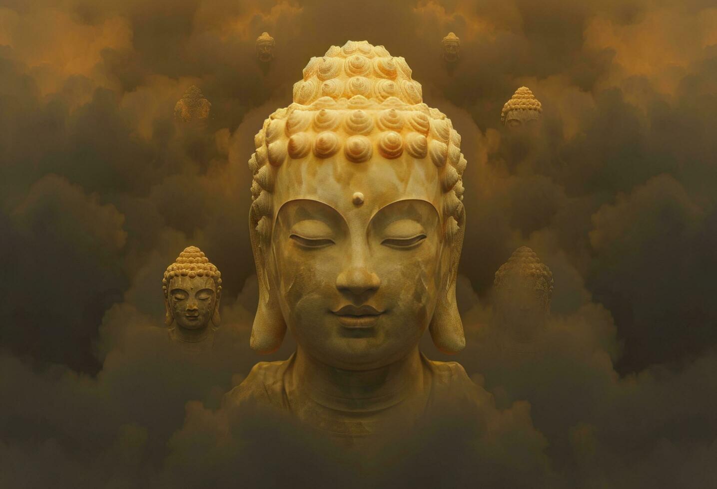 AI generated buddha in meditation on cloudy and beautiful photo