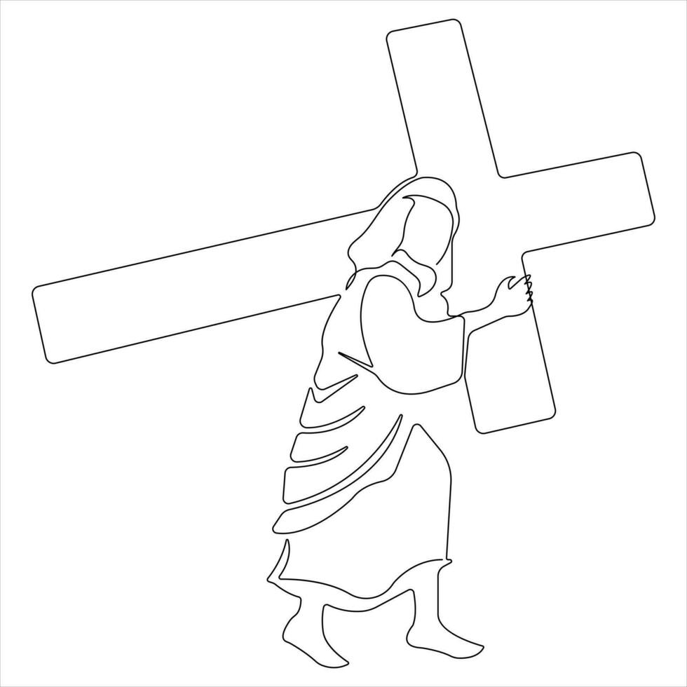 Continuous single line art symbol of religion vector illustration cross symbol of Christianity