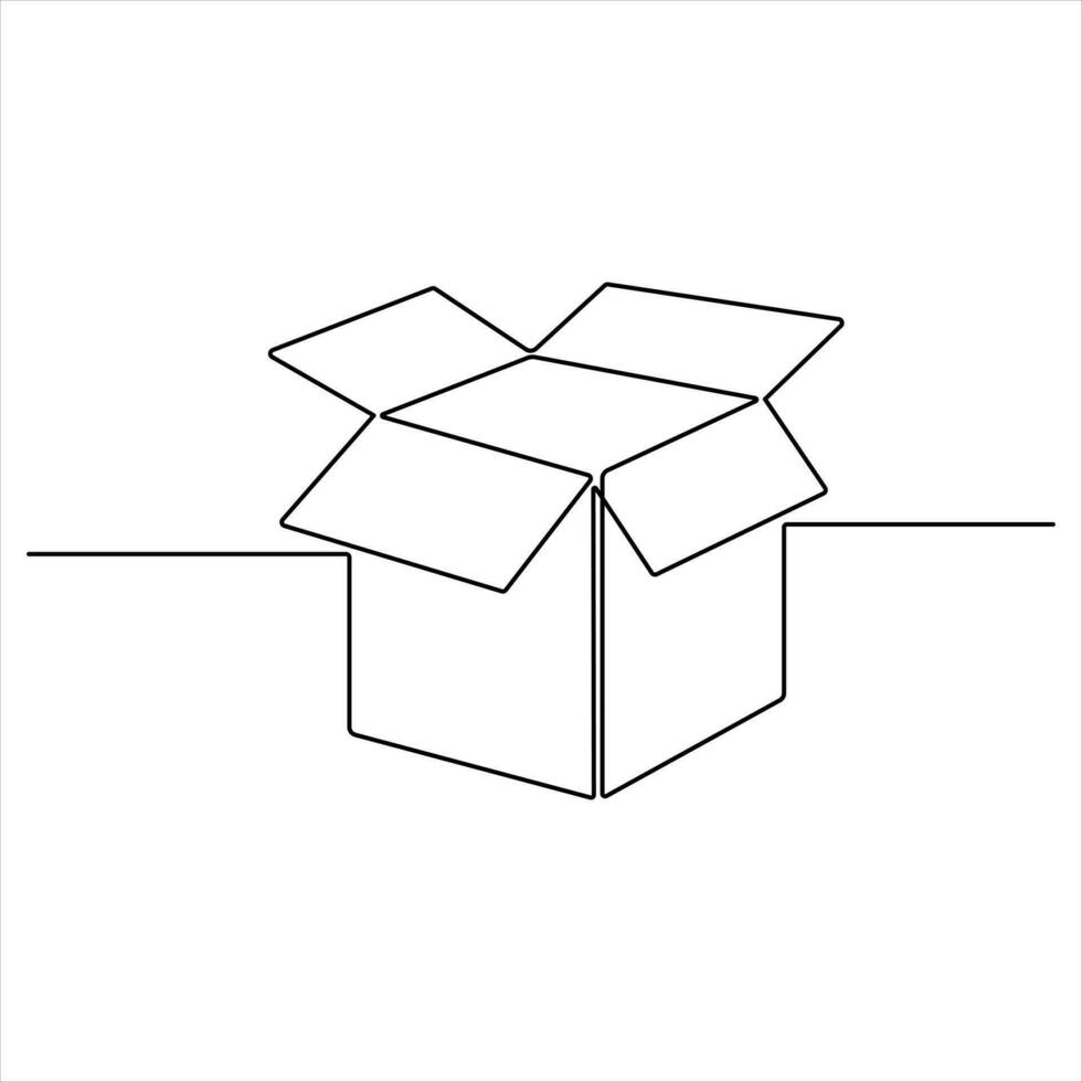 Continuous one line art drawing open box outline vector art minimalist design