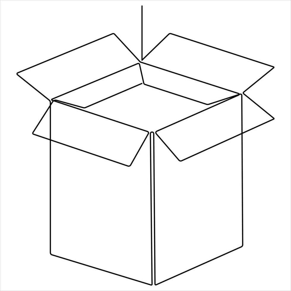 Continuous one line art drawing open box outline vector art minimalist design