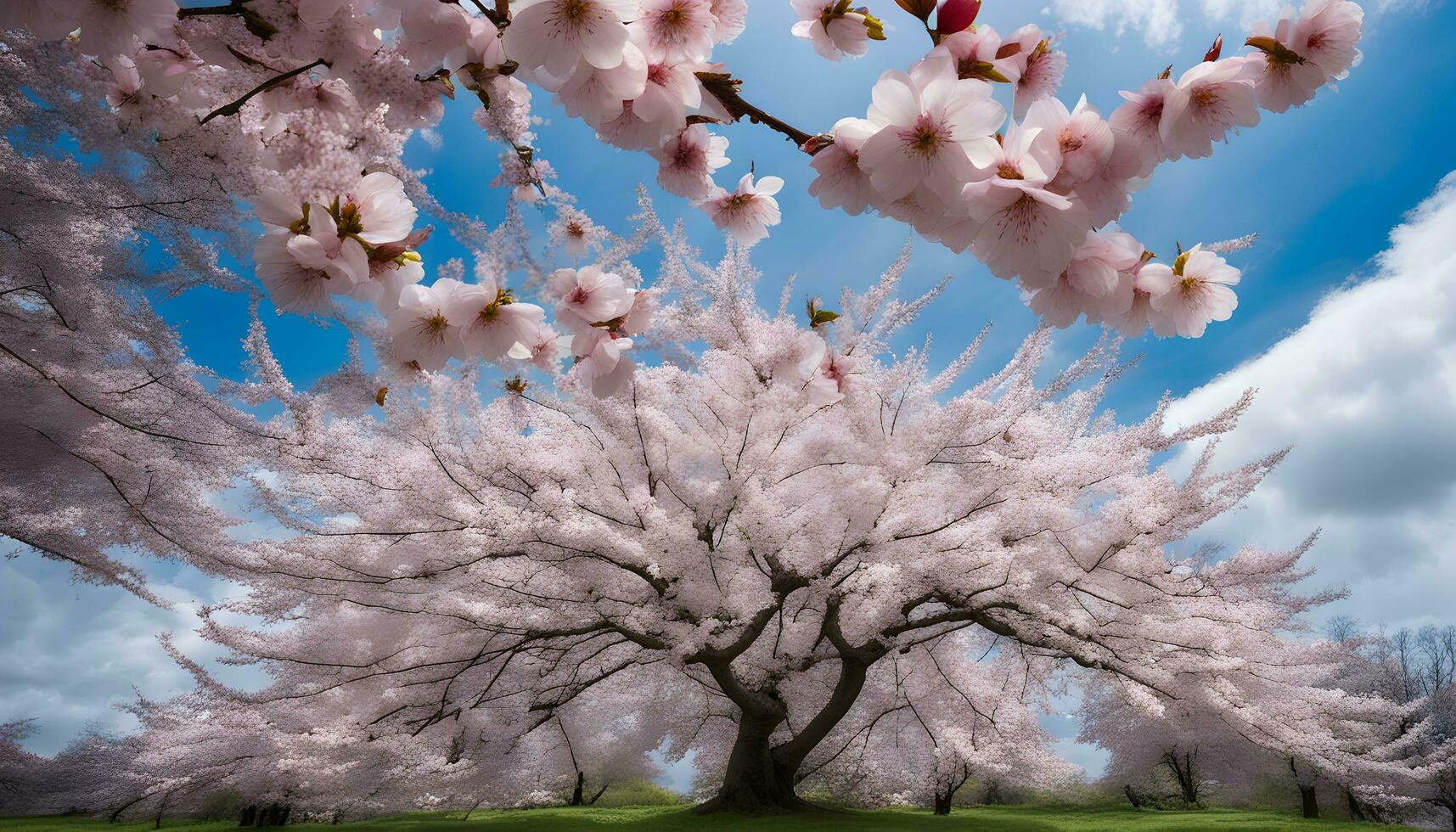 ai generado un hermosa árbol con rosado flores en el primavera foto