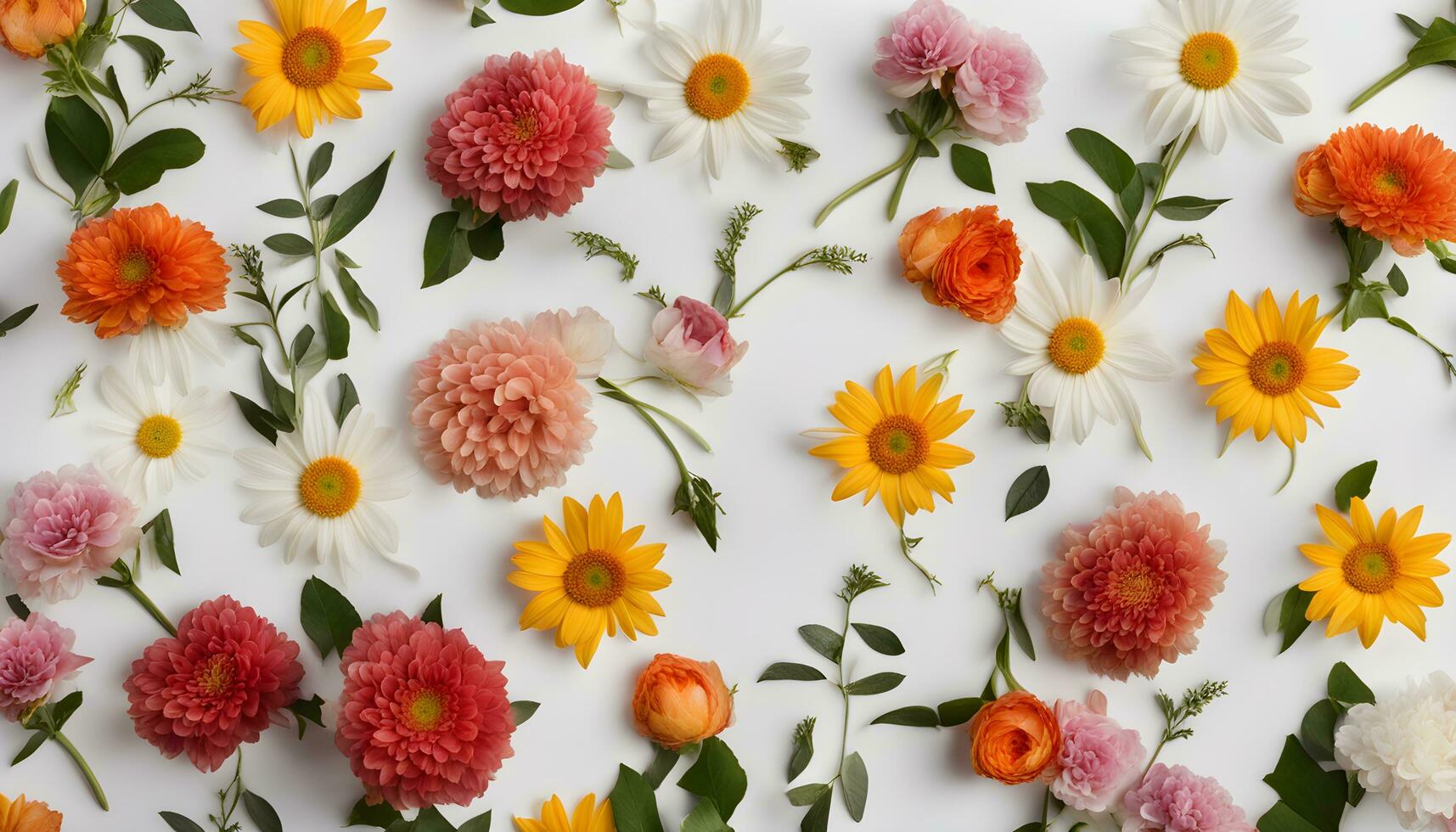 AI generated colorful flowers arranged on a white surface photo