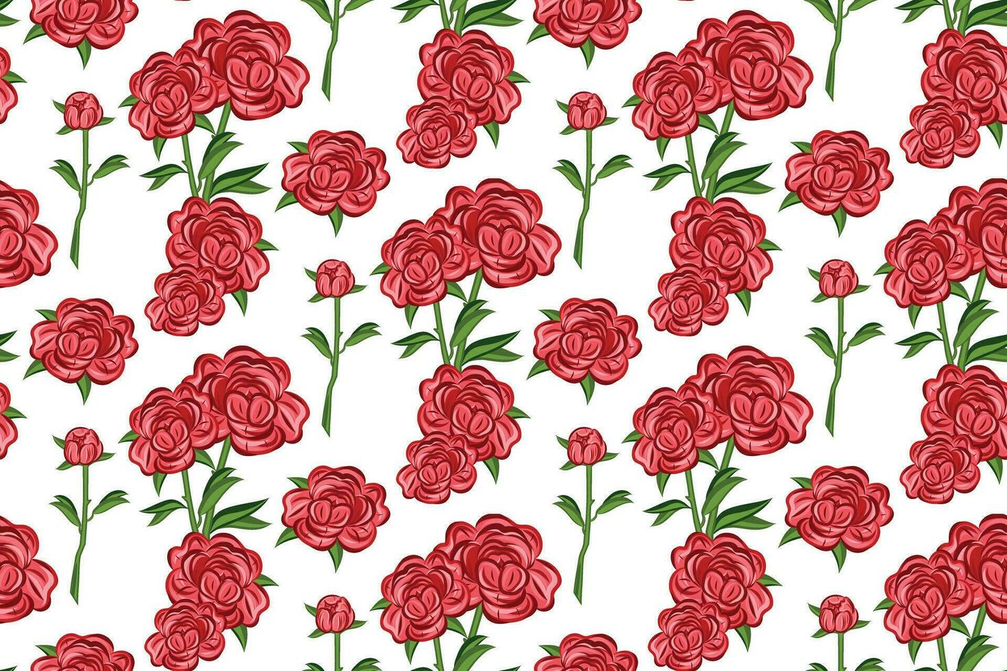 Seamless vector pattern with peonis. Flowers pattern on white background.