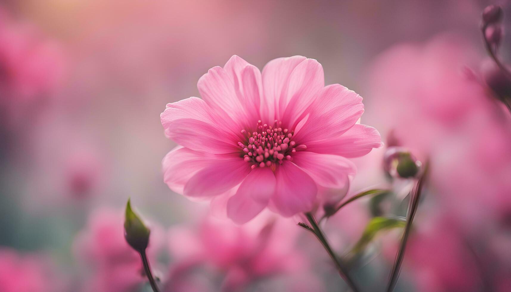 AI generated pink flower in the field with blurred background photo