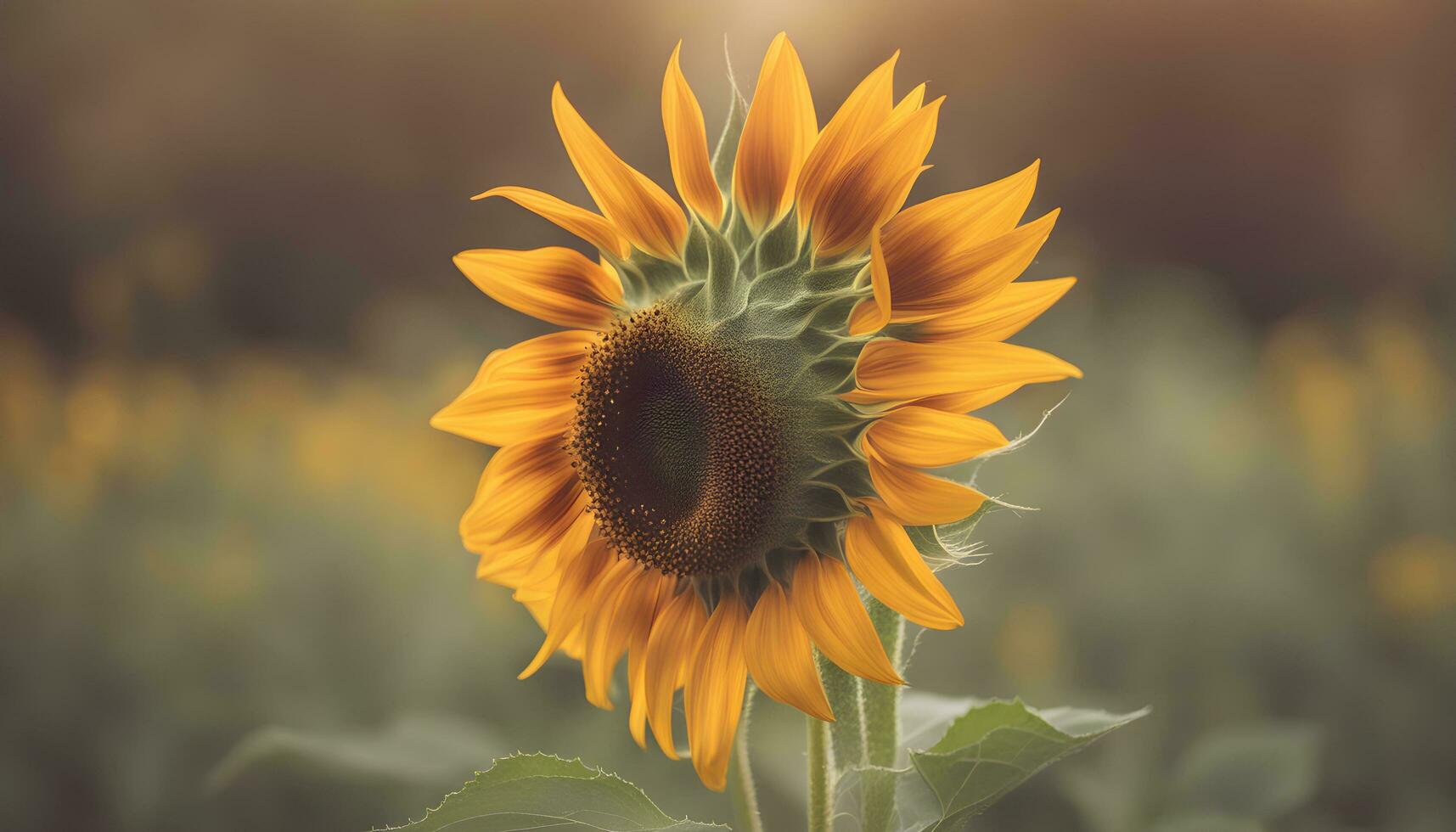 AI generated a sunflower is standing in a field with a blurry background photo