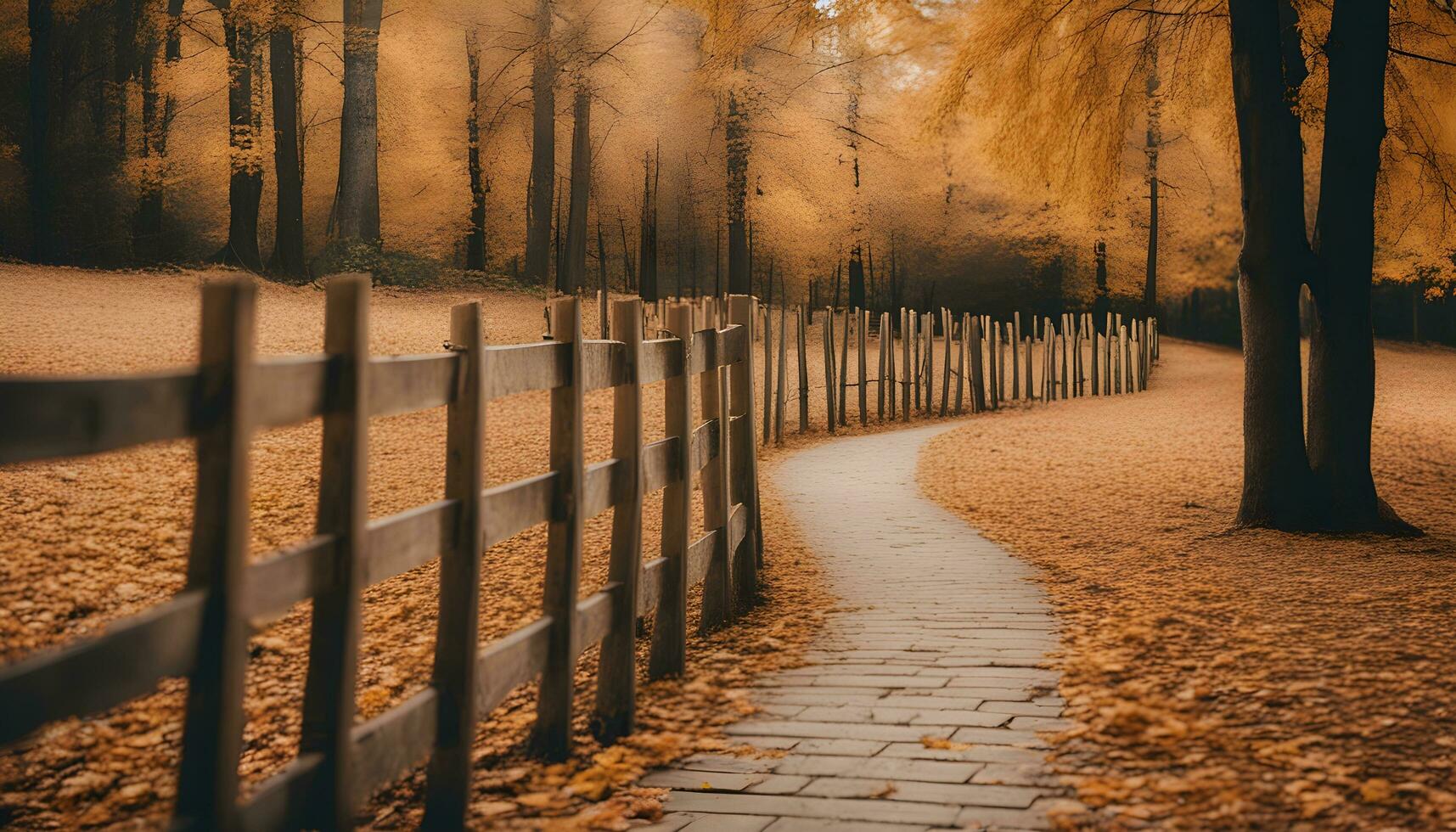 ai generado camino en el bosque con arboles y hojas foto