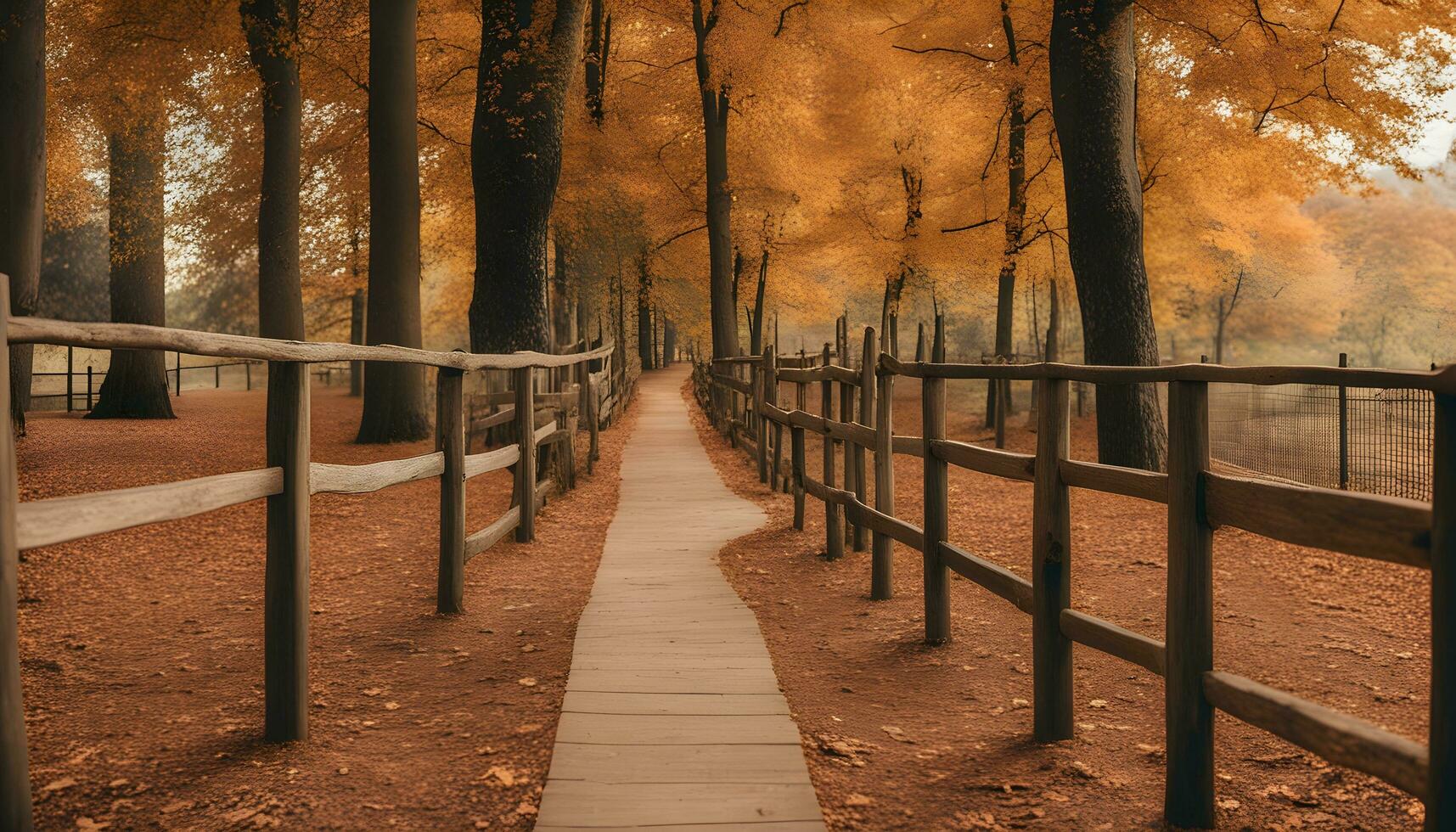 AI generated a wooden path in the woods photo