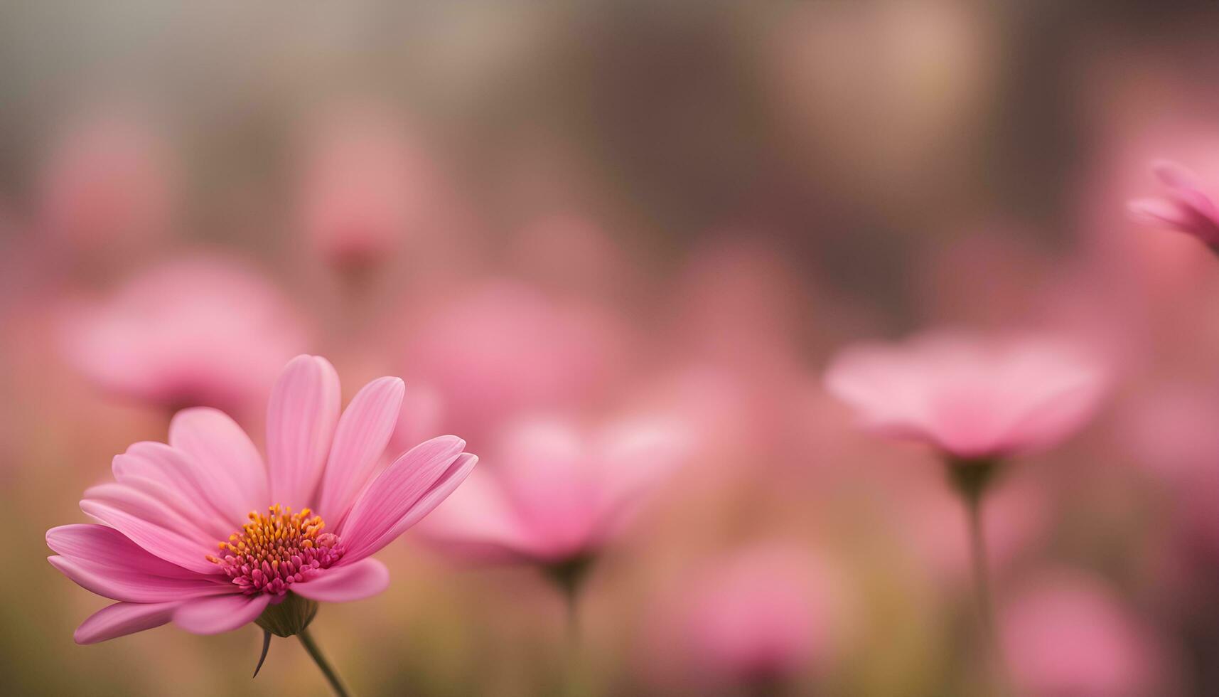 ai generado rosado flores en un campo con borroso antecedentes foto