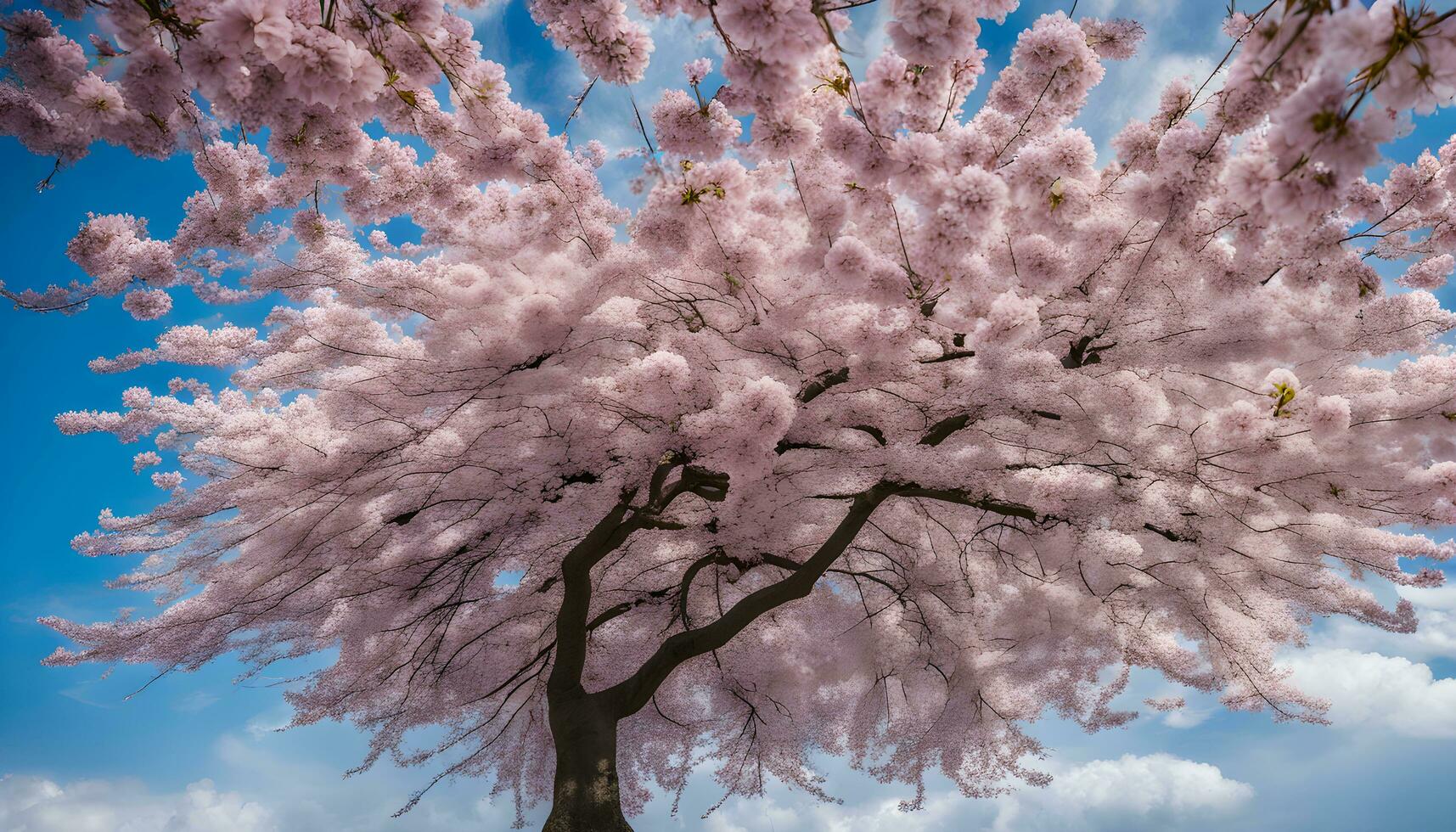 AI generated a pink cherry tree is shown against a blue sky photo