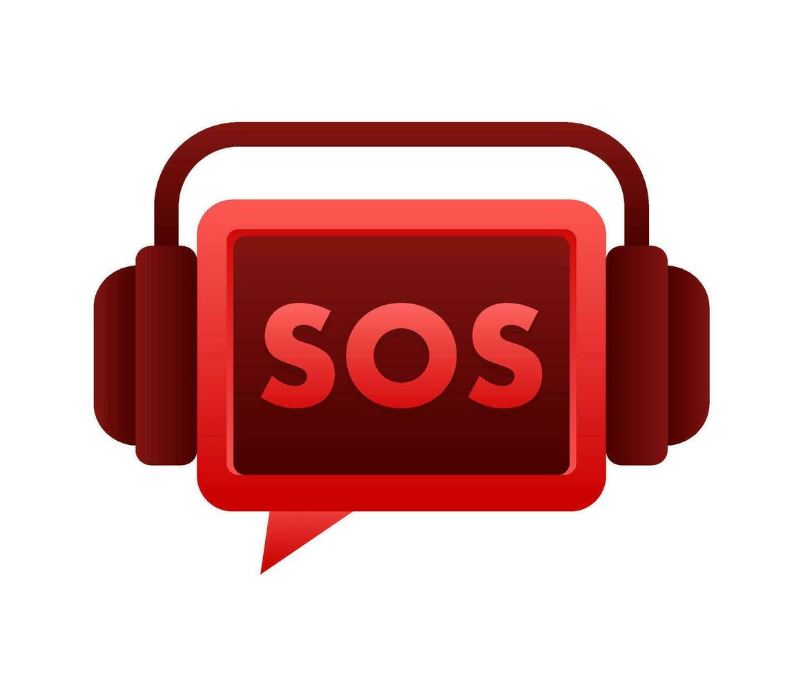 SOS message bubble with headphones, representing emergency communication or urgent customer support concept vector