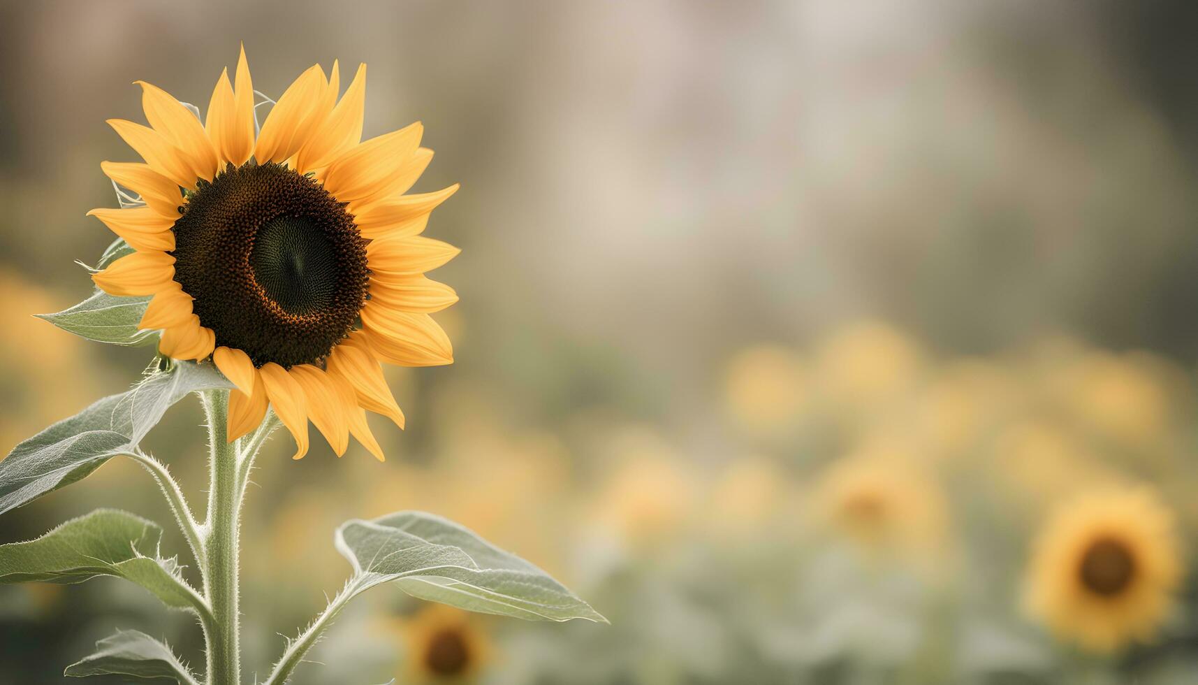 AI generated a sunflower is standing in a field with a blurry background photo