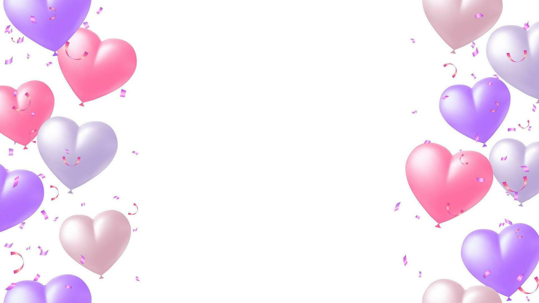 Heart helium balloons and confetti for party, valentines, celebration, holiday vector