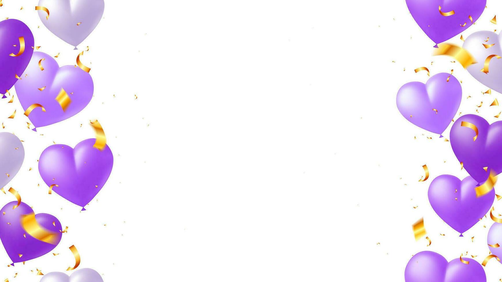 Realistic purple heart balloons and gold confetti with love concept design vector