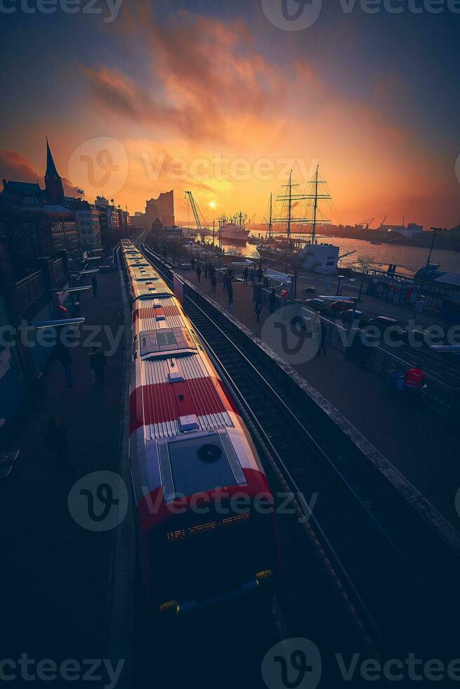 Metro U-Bahn in Hamburg Germany at sunset photo